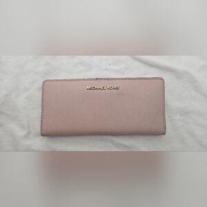 Michael Kors Blush Pink Saffiano Leather Checkbook Travel Wallet